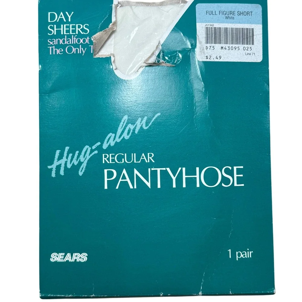 Vintage Sears Hug-alon Pantyhose Full Figure Short Day Sheers White‎